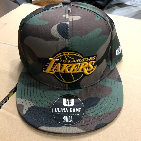 NBA Los Angeles LA Lakers Woodland Camo Structured Snapback Hat By Ultra Game - Picture 1 of 9